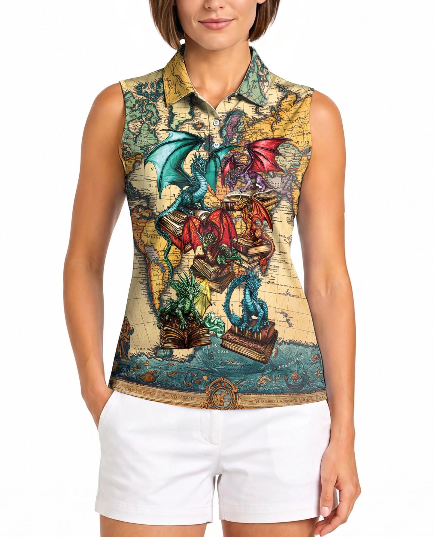 Books Dragon Sleeveless Polo Shirt for Women | Netecom