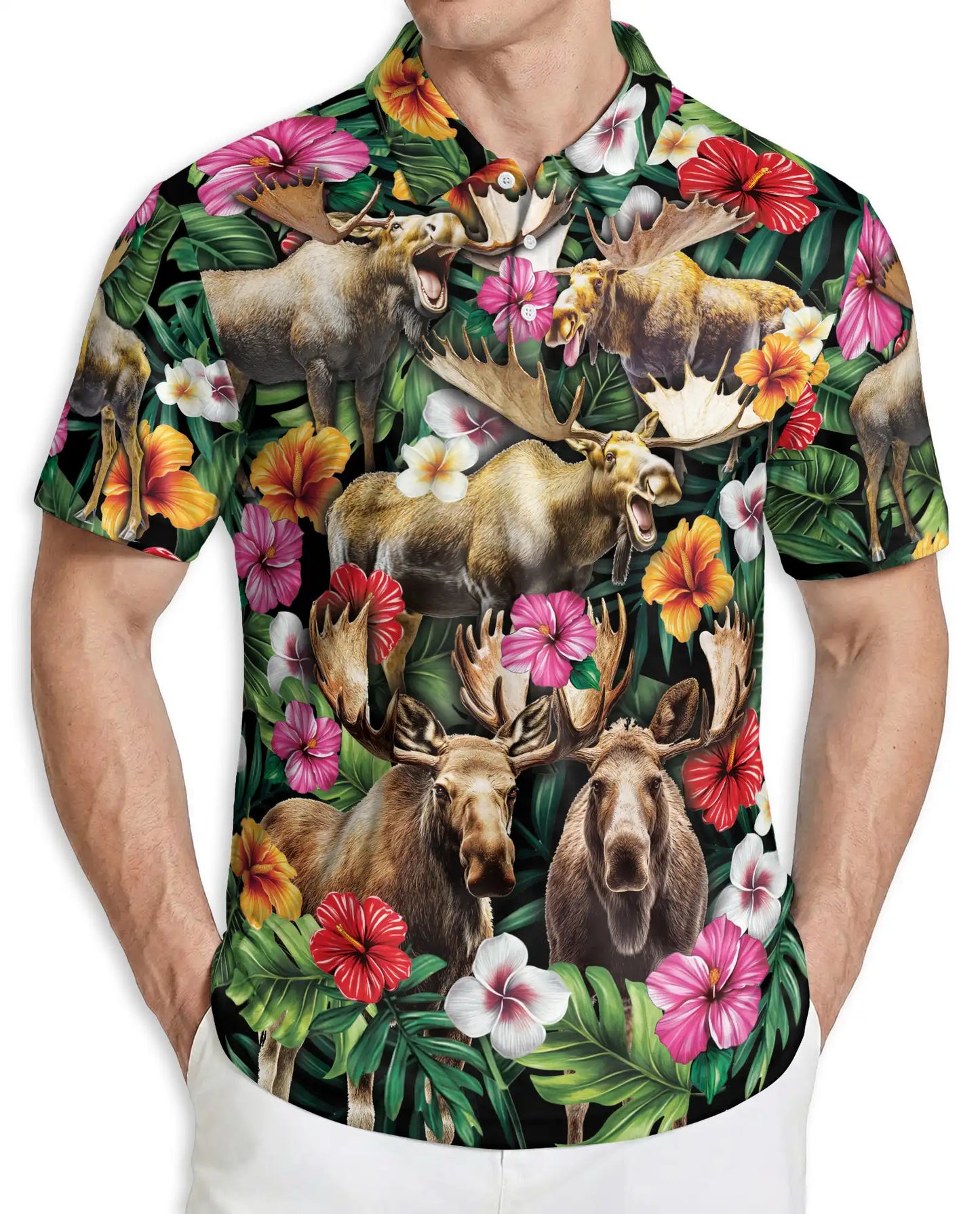 Moose Tropical Hawaiian Polo Shirt | Netecom
