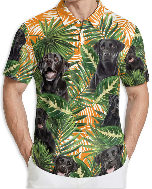 Black Labrador Tropical Polo Shirt – Palm Leaf Print | Netecom