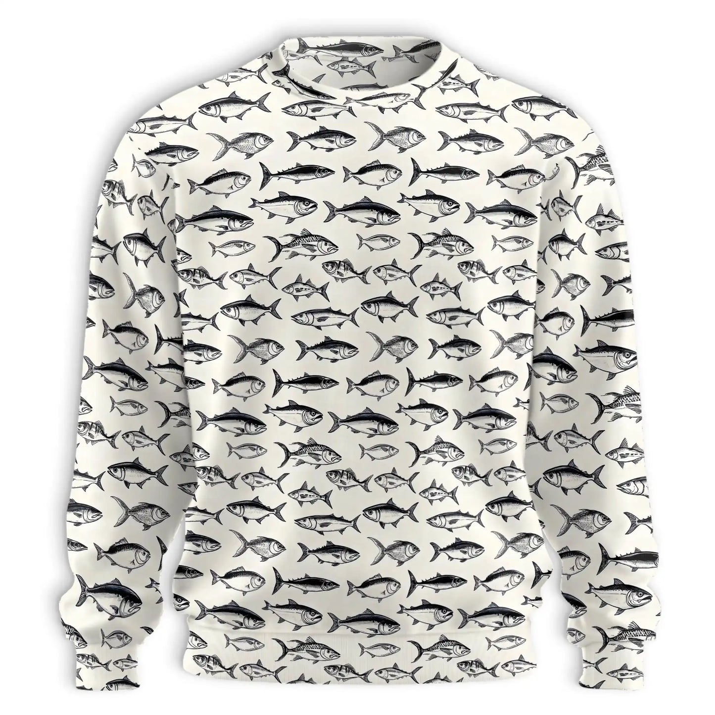 Vintage Fish Pattern Sweatshirt, 3D All Over Print Retro Ocean Marine Crewneck Pullover for Men Women, Fish Lover Gift - Netecom
