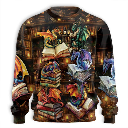 Dragon Book Sweatshirt, 3D All Over Print Fantasy Literature Crewneck Pullover for Men Women, Dragon Lover Gift - Netecom