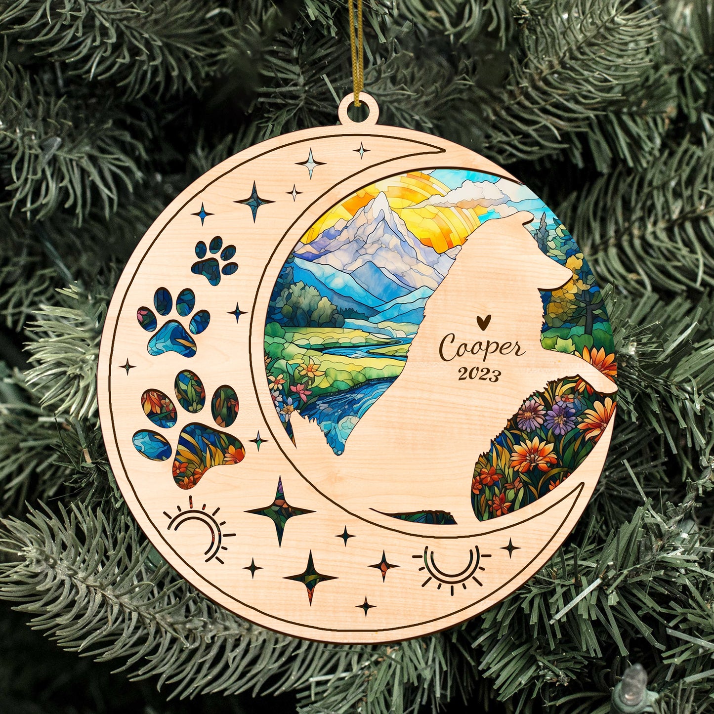 Netecom Australian Shepherd Dog Memorial Suncatcher, Personalized Dog Christmas Ornament with Name Date, Bereavement Gifts for Loss of Pet, Dog Death Sympathy Gift Pet Loss Sun Catchers, Dog Grief Gift