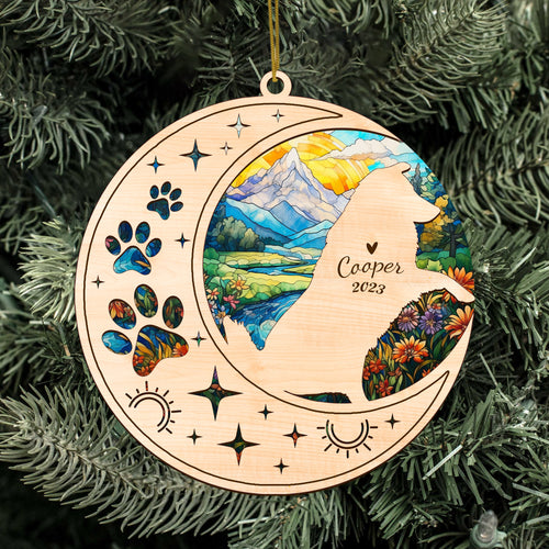 Netecom Australian Shepherd Dog Memorial Suncatcher, Personalized Dog Christmas Ornament with Name Date, Bereavement Gifts for Loss of Pet, Dog Death Sympathy Gift Pet Loss Sun Catchers, Dog Grief Gift