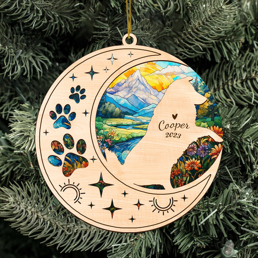 Netecom Australian Shepherd Dog Memorial Suncatcher, Personalized Dog Christmas Ornament with Name Date, Bereavement Gifts for Loss of Pet, Dog Death Sympathy Gift Pet Loss Sun Catchers, Dog Grief Gift
