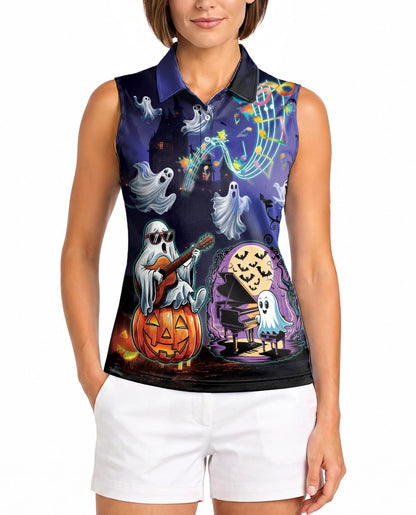 Music Night Halloween Sleeveless Polo Shirt for Women | Netecom