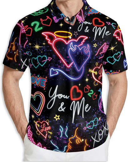 Neon Valentine Polo Shirt – Retro Love Heart Glow Print | Netecom
