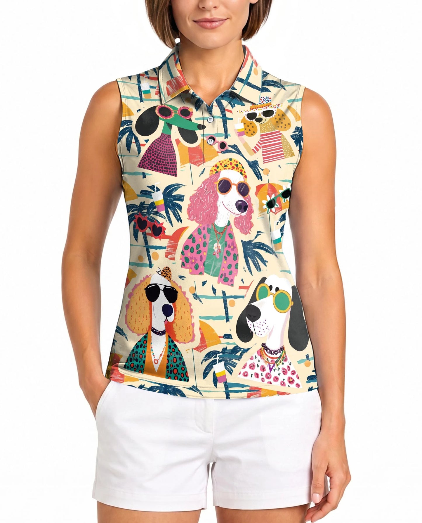 Fashionista Dog Sleeveless Polo Shirt for Women – Cute Pet Lover Style | Netecom