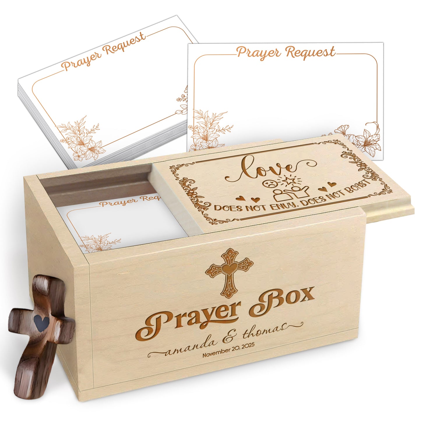 Netecom Valentine’s Day Gift for Couples – Personalized Prayer Box with 100 Prayer Request Cards & Wooden Cross, Christian Love Keepsake