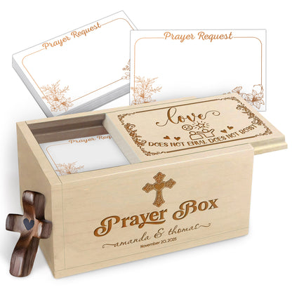 Netecom Valentine’s Day Gift for Couples – Personalized Prayer Box with 100 Prayer Request Cards & Wooden Cross, Christian Love Keepsake