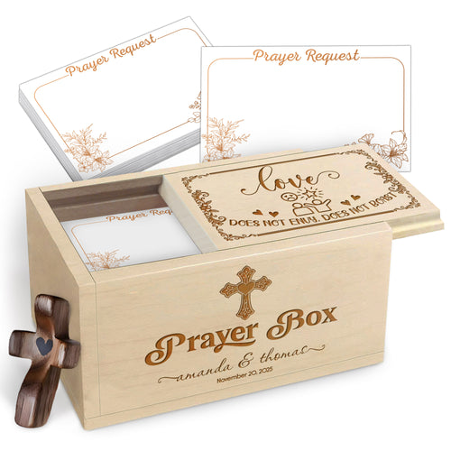 Netecom Valentine’s Day Gift for Couples – Personalized Prayer Box with 100 Prayer Request Cards & Wooden Cross, Christian Love Keepsake