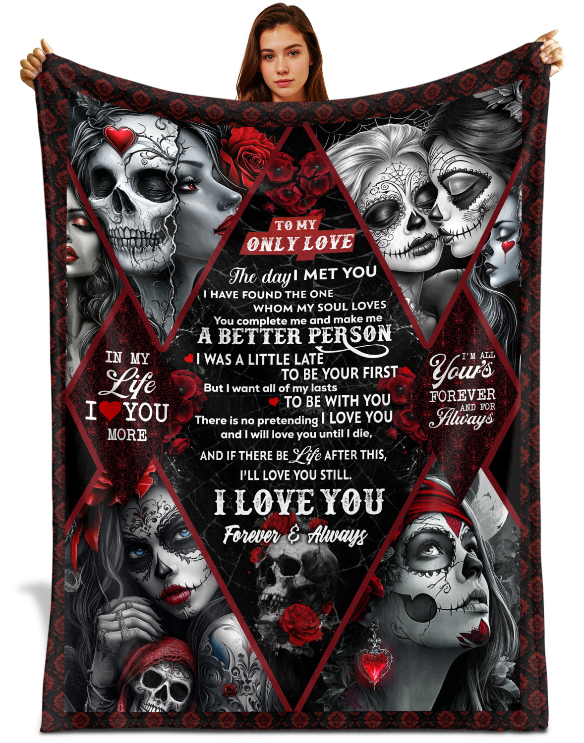 Netecom Gothic To My Only Love Blanket, Skull and Rose Throw Blanket for Couch, Bed or Sofa, Ultra Soft Warm Gift for Birthday, Anniversary and Christmas