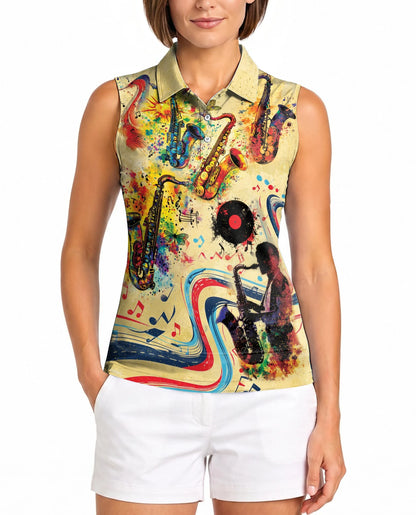 Music Saxophone Sleeveless Polo Shirt for Women | Netecom
