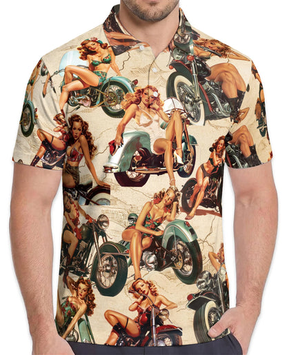 Girls on Motorcycles Polo Shirt for Men – Vintage Biker Style | Netecom