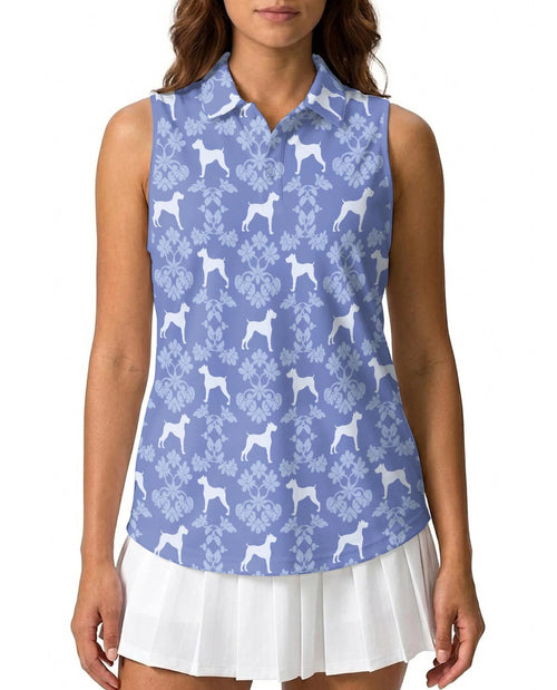 Boxer Dog Damask Pattern Sleeveless Polo Shirt for Women | Netecom