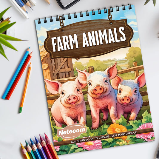 Farm Animals Spiral Bound Coloring Book, Charming Farm Animals for a Joyful Coloring Experience, Ideal for Animal Lovers and Rural Life Admirers