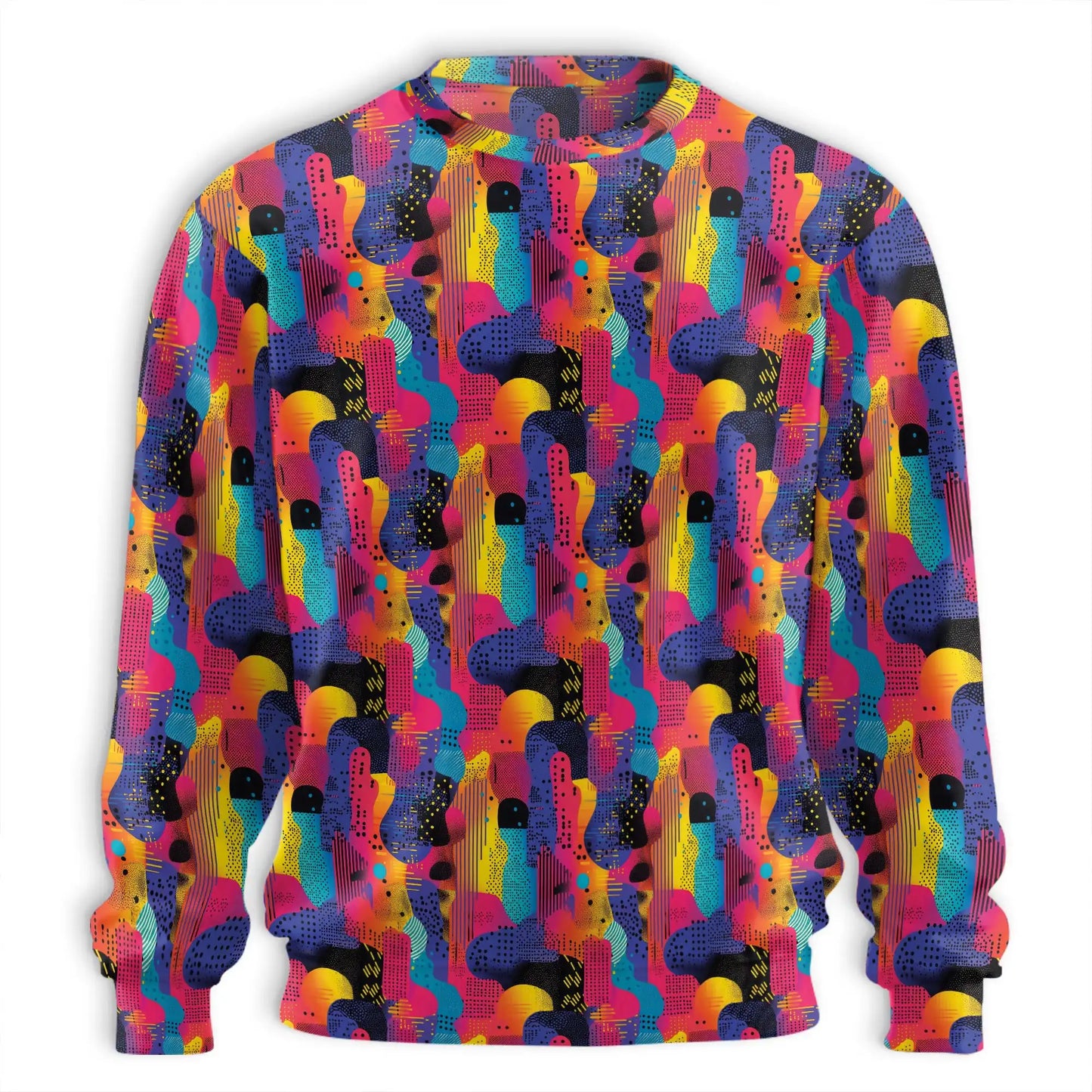 Colorful Memphis Pattern Sweatshirt, 3D All Over Print Retro Geometric Crewneck Pullover for Men Women, Memphis Design Lover Gift - Netecom