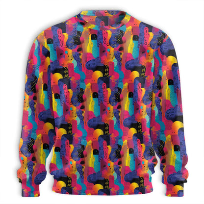 Colorful Memphis Pattern Sweatshirt, 3D All Over Print Retro Geometric Crewneck Pullover for Men Women, Memphis Design Lover Gift - Netecom