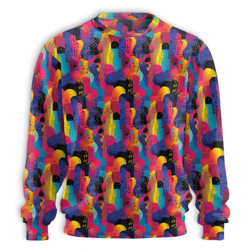 Colorful Memphis Pattern Sweatshirt, 3D All Over Print Retro Geometric Crewneck Pullover for Men Women, Memphis Design Lover Gift - Netecom