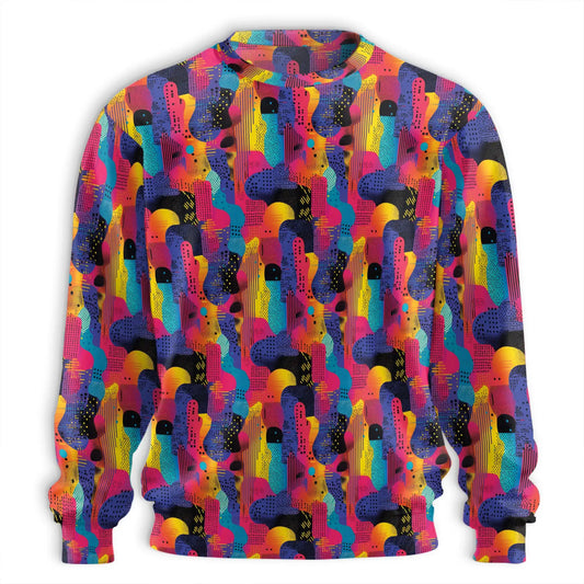 Colorful Memphis Pattern Sweatshirt, 3D All Over Print Retro Geometric Crewneck Pullover for Men Women, Memphis Design Lover Gift - Netecom