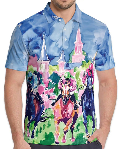 Horse Racing Art Polo Shirt – Colorful Derby Style | Netecom