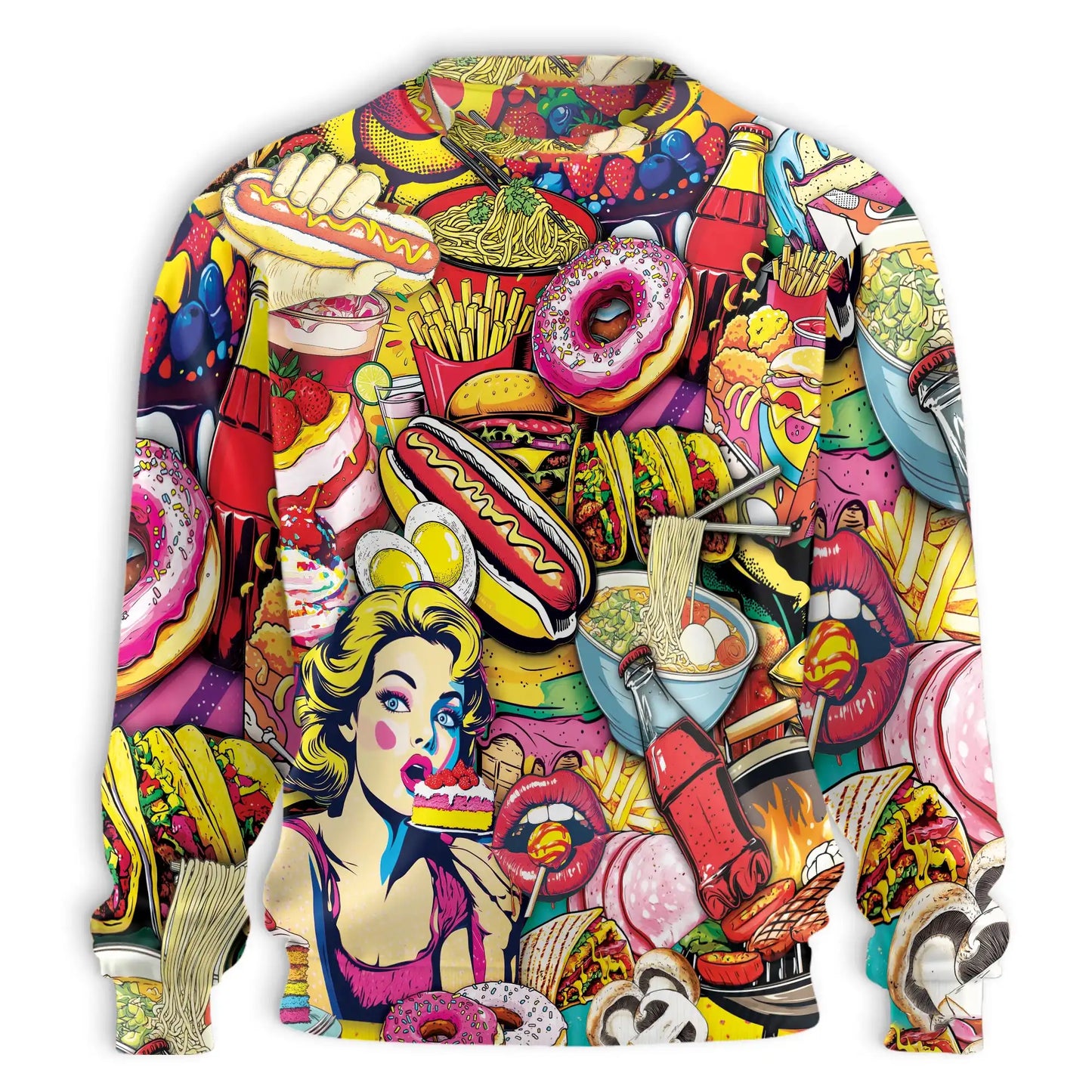 Fast Food Sweatshirt, 3D All Over Print Burger Fries Food Crewneck Pullover for Men Women, Fast Food Lover Gift - Netecom
