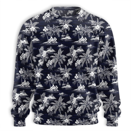 Vintage Beach Island Pattern Sweatshirt, 3D All Over Print Retro Tropical Ocean Crewneck Pullover for Men Women, Beach Lover Gift - Netecom