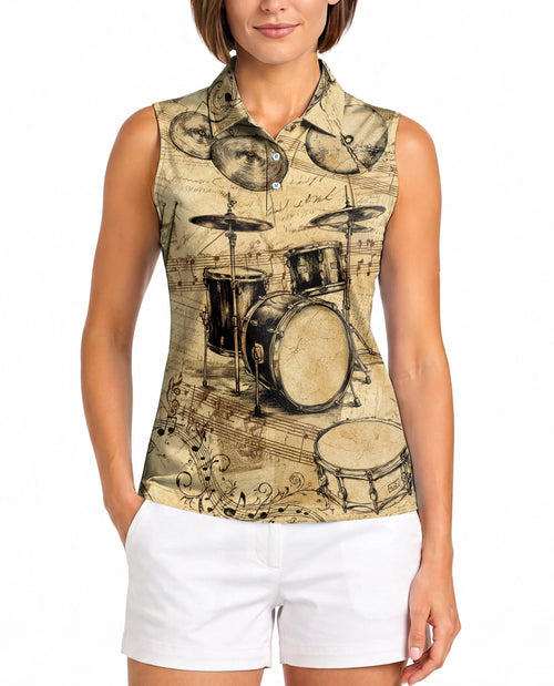 Drum Pattern Sleeveless Polo Shirt for Women | Netecom