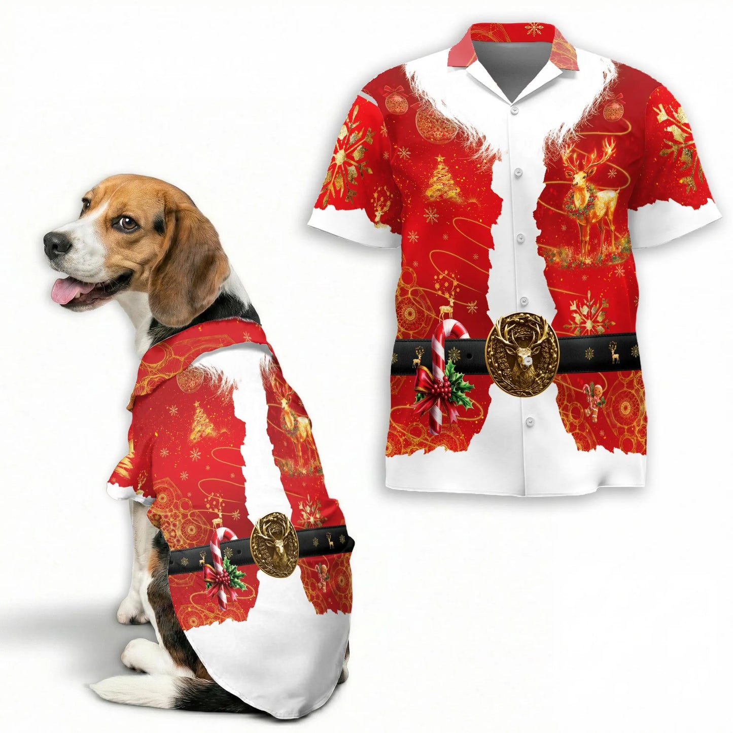 Santa Costume Christmas Print Hawaii Dog and Owner Matching Button Shirts