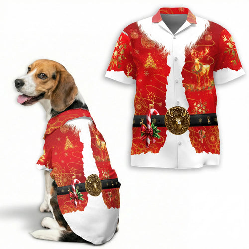 Santa Costume Christmas Print Hawaii Dog and Owner Matching Button Shirts