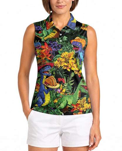 Taco T-Rex Sleeveless Polo Shirt for Women | Netecom