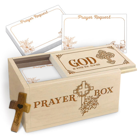 Netecom Personalized Wooden Prayer Box with Custom Name Handheld Cross, Christian Faith Prayer Box with 100 Prayer Request Cards, Religious Keepsake Gift for Daily Prayer & Reflection