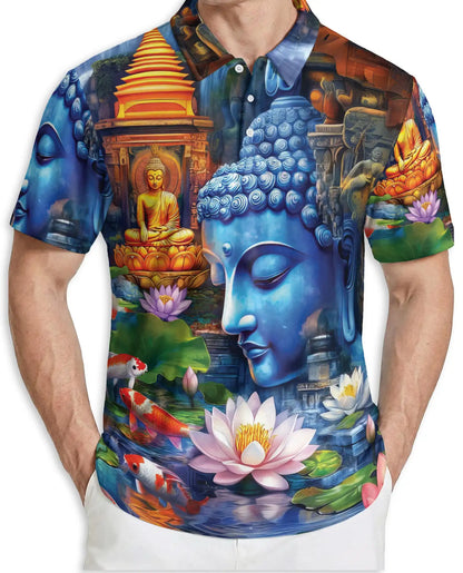 Buddha Lotus 3D Polo Shirt for Men – Spiritual Zen Art Style | Netecom