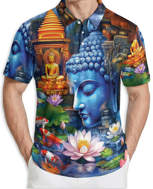 Buddha Lotus 3D Polo Shirt for Men – Spiritual Zen Art Style | Netecom