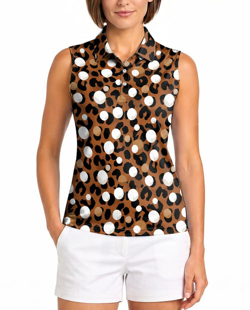 Leopard Polka Dot Print Sleeveless Polo Shirt for Women | Netecom