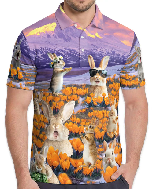 Funny Bunny Polo Shirt - Wildflower Meadow Rabbit Style | Netecom