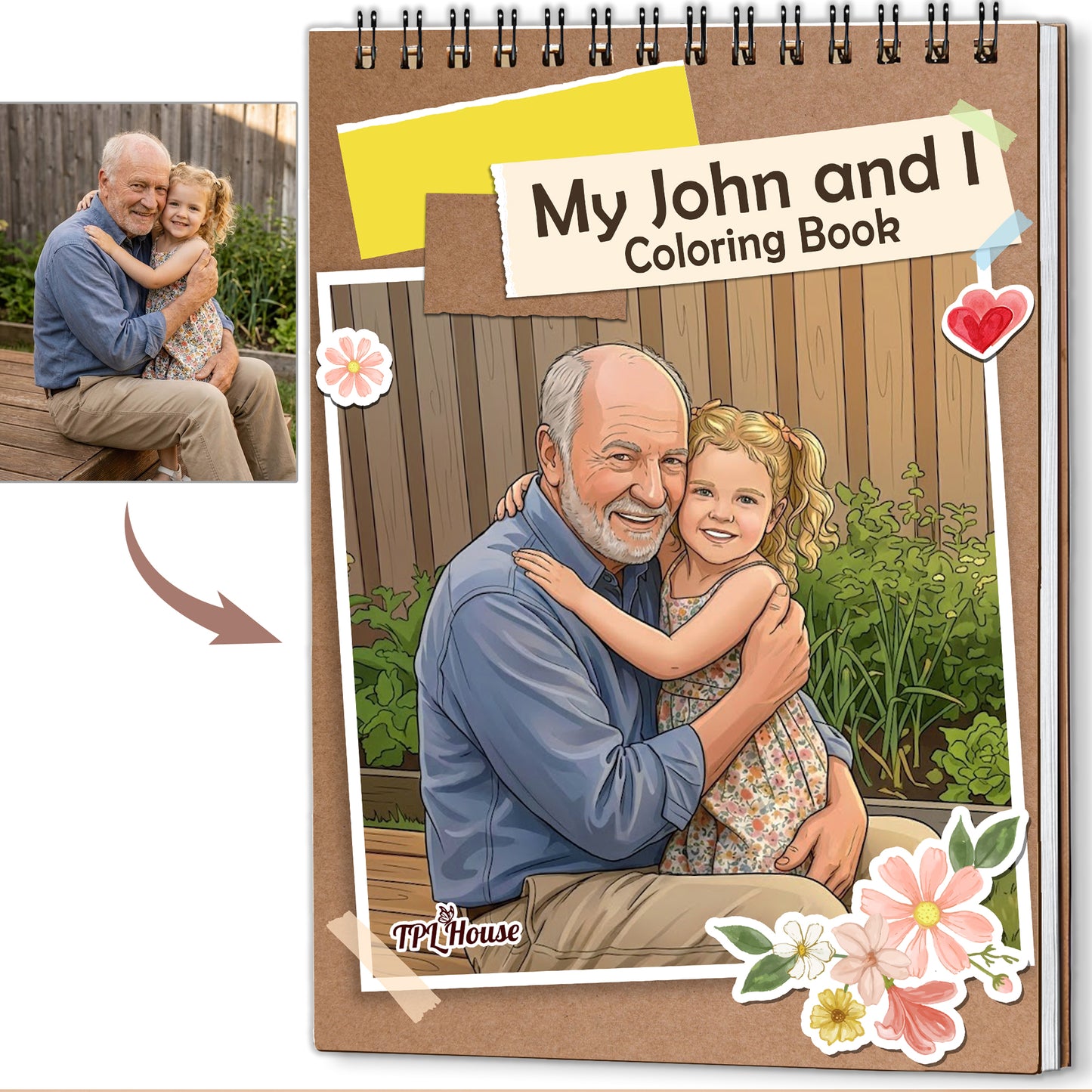 Custom Photo Coloring Book for Grandma & Grandpa, Personalized Memory Gift