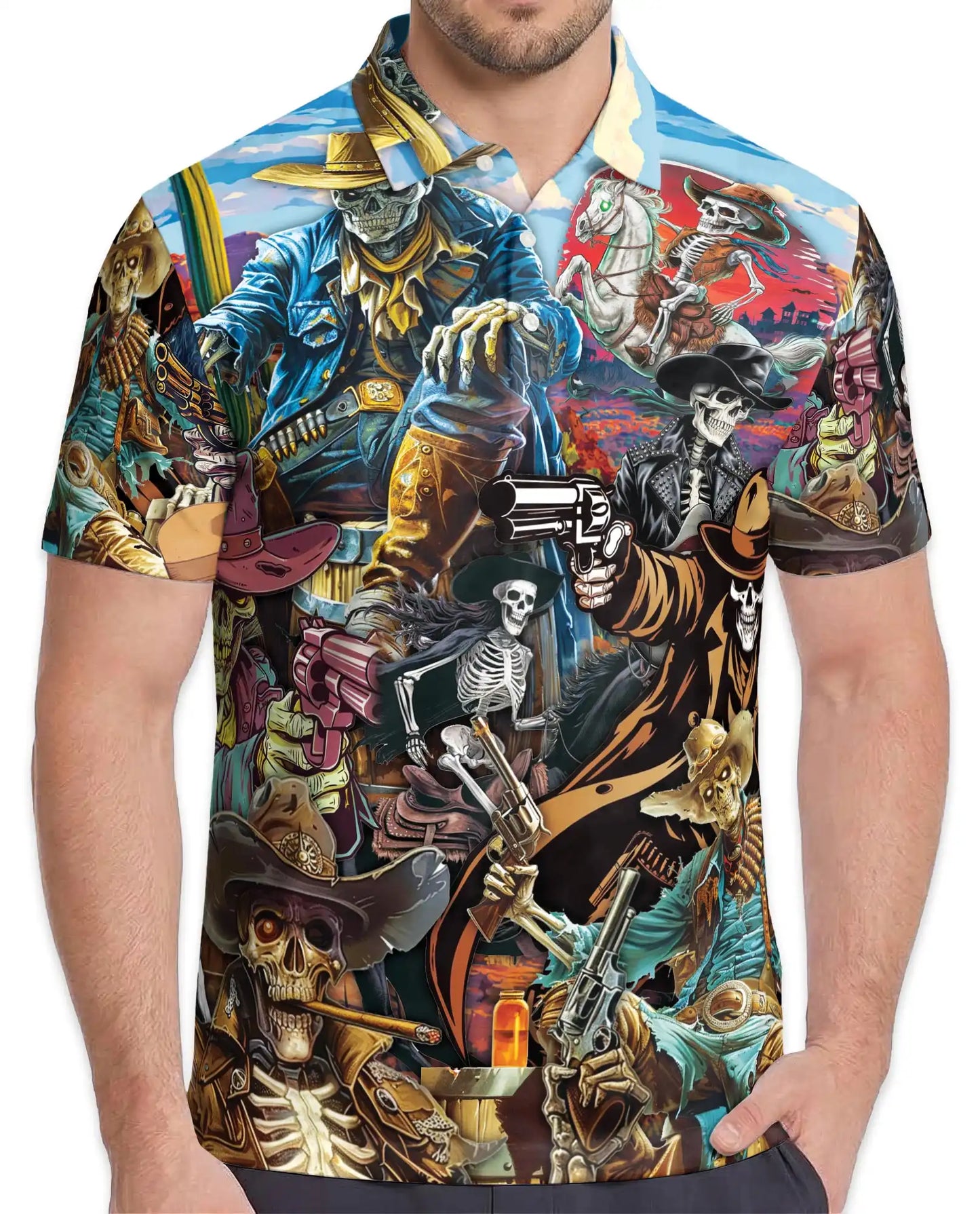 Skeleton Cowboy & Wild West Polo Shirt for Men – Netecom