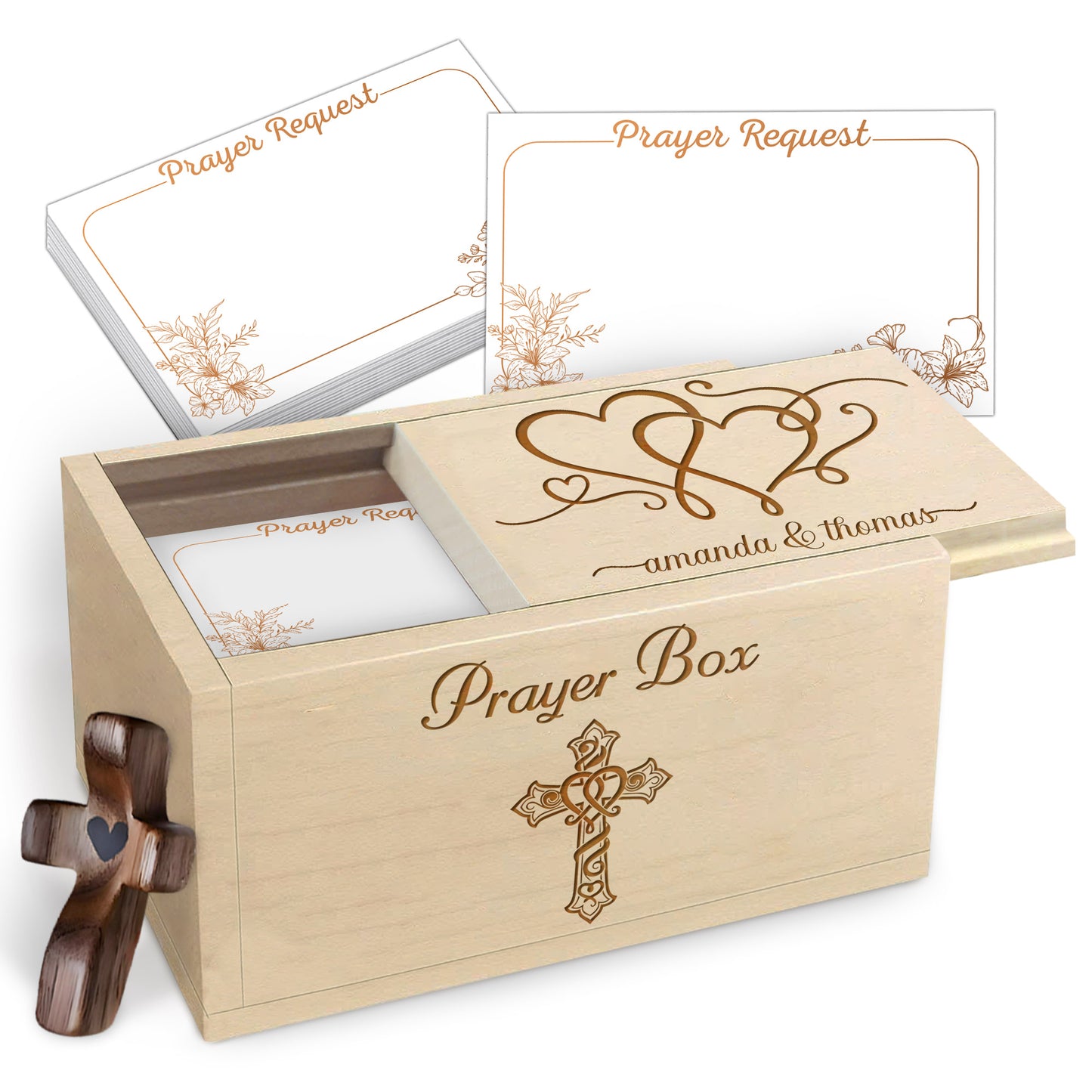 Netecom Personalized Christian Couple Prayer Box for Valentine’s Day with 100 Prayer Request Cards & Wooden Cross – Love Gift for Boyfriend, Wedding Anniversary Keepsake