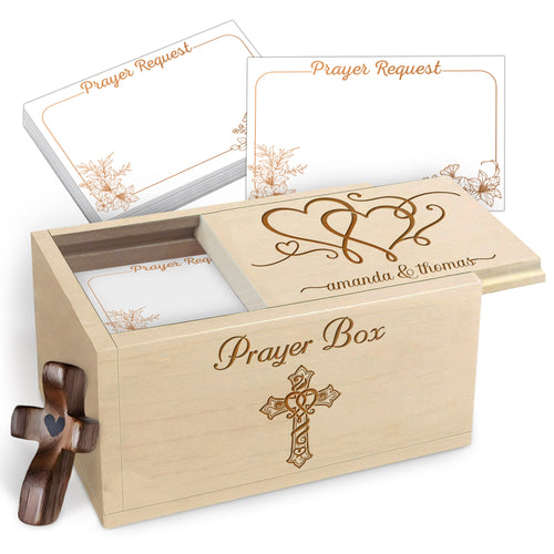 Netecom Personalized Christian Couple Prayer Box for Valentine’s Day with 100 Prayer Request Cards & Wooden Cross – Love Gift for Boyfriend, Wedding Anniversary Keepsake