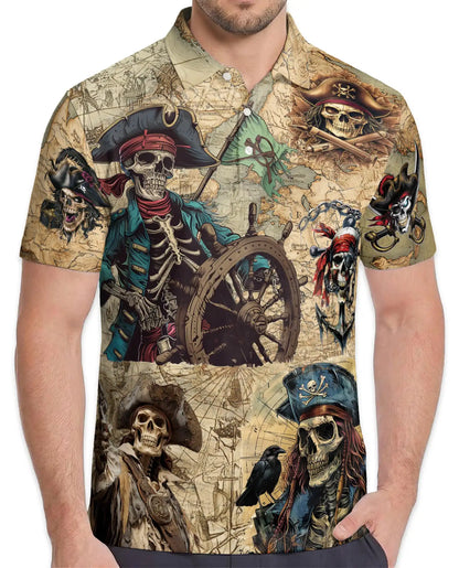 Pirate Skeleton Adventure Polo Shirt for Men – Skull Pirate Design | Netecom