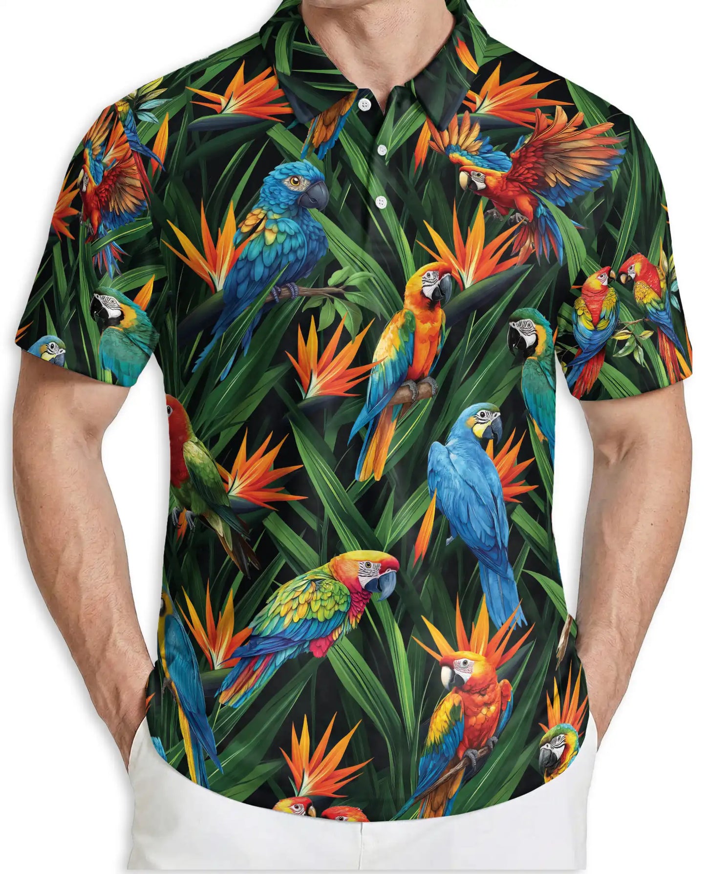 Parrot Tropical Polo Shirt – Macaw Jungle Print | Netecom