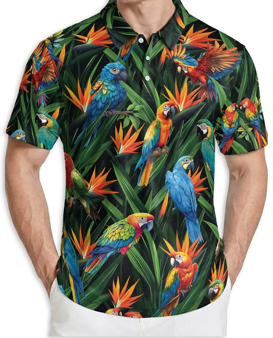 Parrot Tropical Polo Shirt – Macaw Jungle Print | Netecom