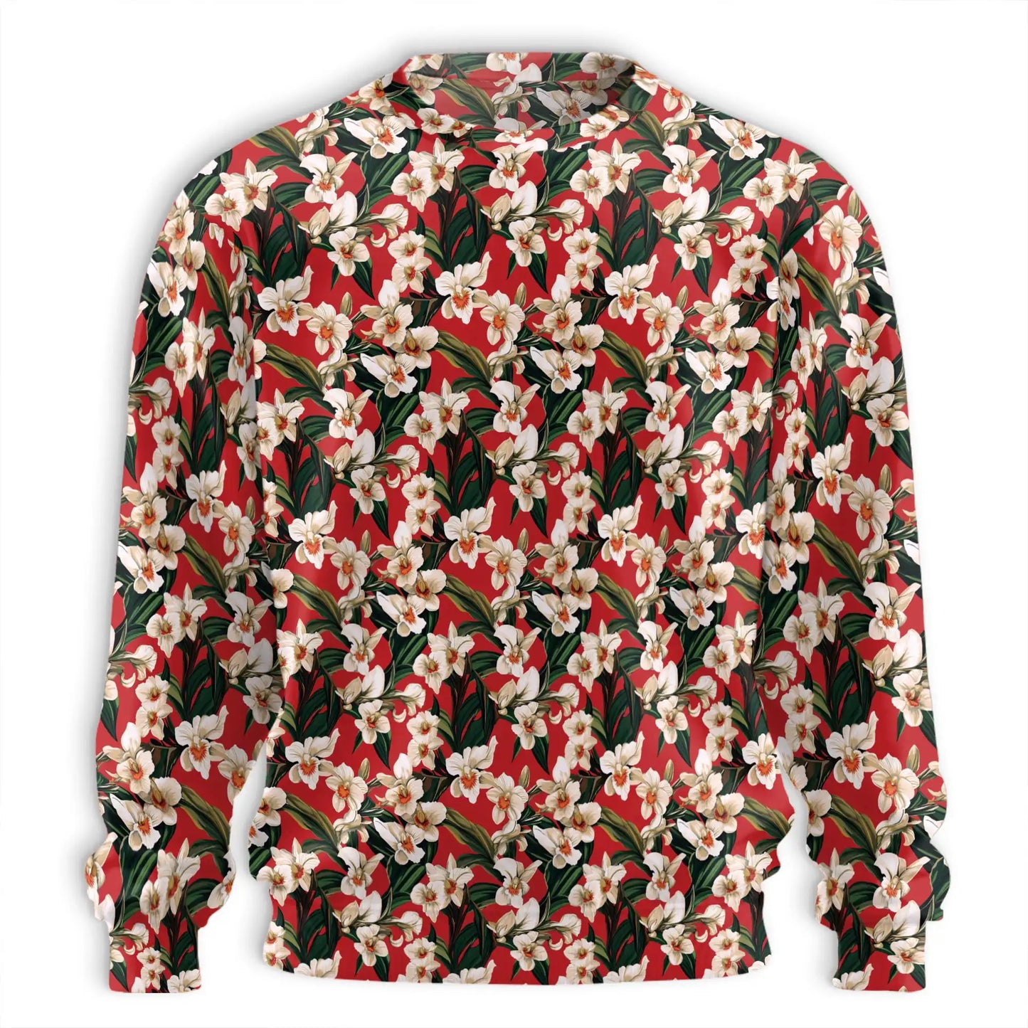 Red Orchid Ginger Sweatshirt, 3D All Over Print Tropical Floral Crewneck Pullover for Men Women, Exotic Flower Lover Gift - Netecom