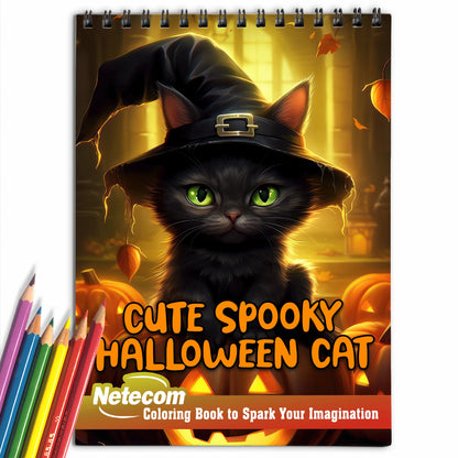 Cute Spooky Halloween Cat Spiral Bound Coloring Book, Discover 30 Mesmerizing Coloring Pages in the Cute Spooky Halloween Cat Coloring Book for a Bewitching Experience