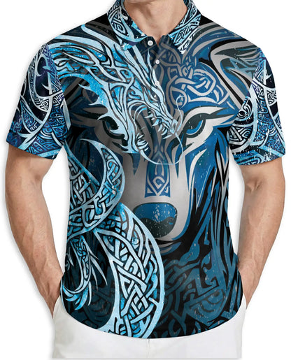 Wolf Tribal 3D Polo Shirt for Men – Nordic Celtic Animal Style | Netecom
