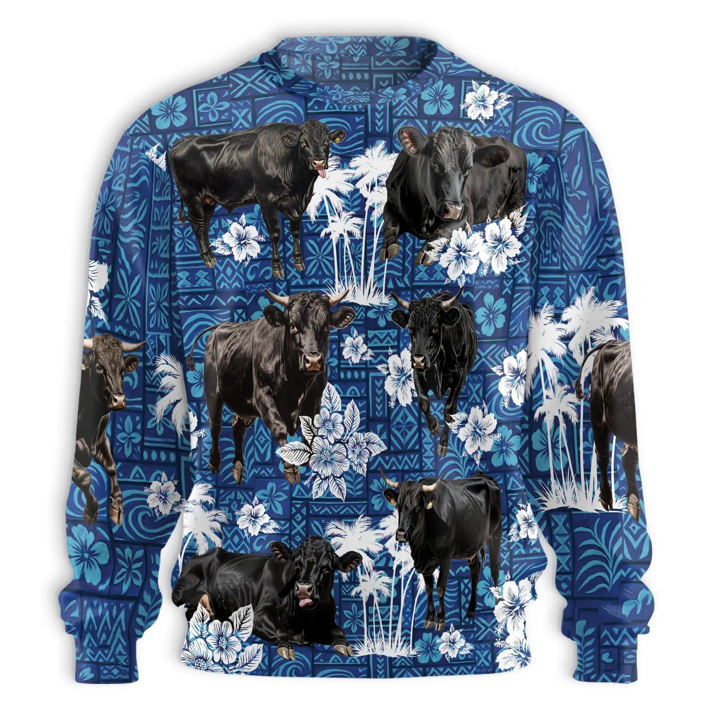 Black Angus Cattle Sweatshirt, 3D All Over Print Black Cow Farm Crewneck Pullover for Men Women, Cattle Lover Gift - Netecom