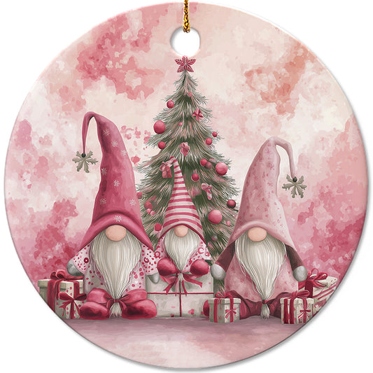 Netecom Pink Christmas Gnome Ornament, Cute Scandinavian Tomte Ceramic Ornament for Christmas Tree Hanging Decorations Gift, Gnome Lover Gifts, Home Decor, Holiday Party Present