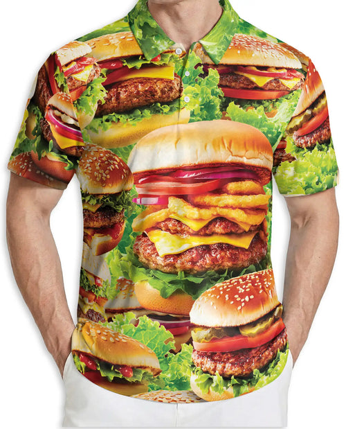 Funny Burger Food 3D Polo Shirt for Men – Fast Food Lover Style | Netecom
