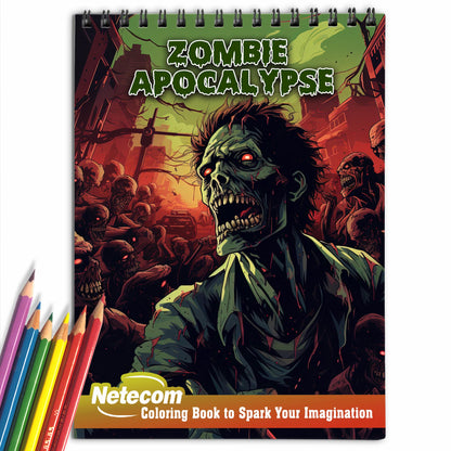 Zombie Apocalypse Spiral Bound Coloring Book, Unleash Your Artistic Talents in the Zombie Apocalypse Journey with 30 Charming Coloring Pages for Coloring Enthusiasts to Embrace the Gruesome and Tense Atmosphere of the Post-Apocalyptic Era