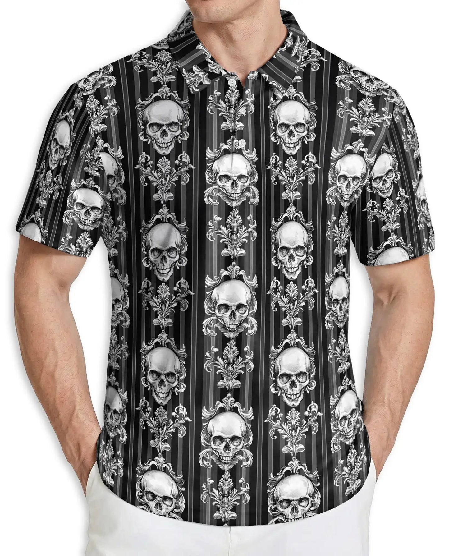 Skull Gothic Pattern Polo Shirt | Netecom